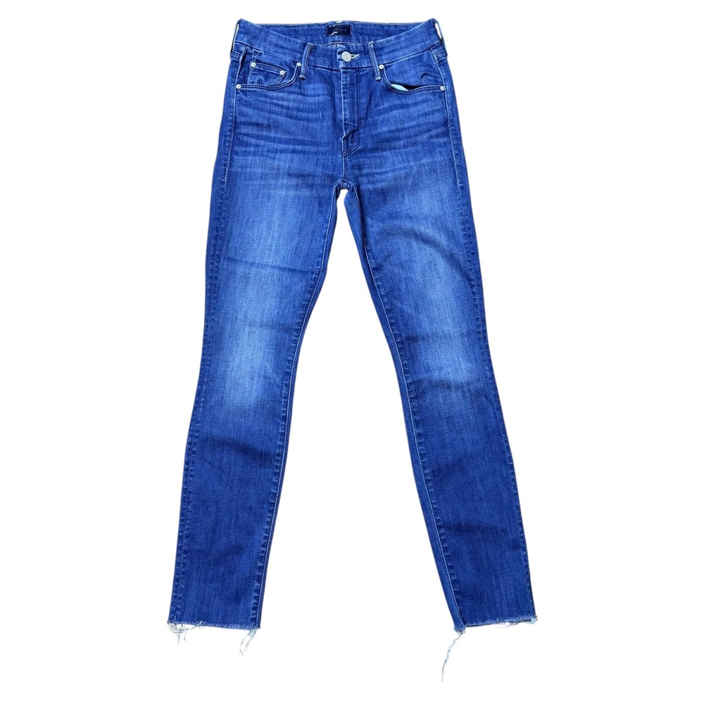 Mother Womens The Looker Ankle Fray Skinny Jeans Raw Hem Blue Denim Size 24
